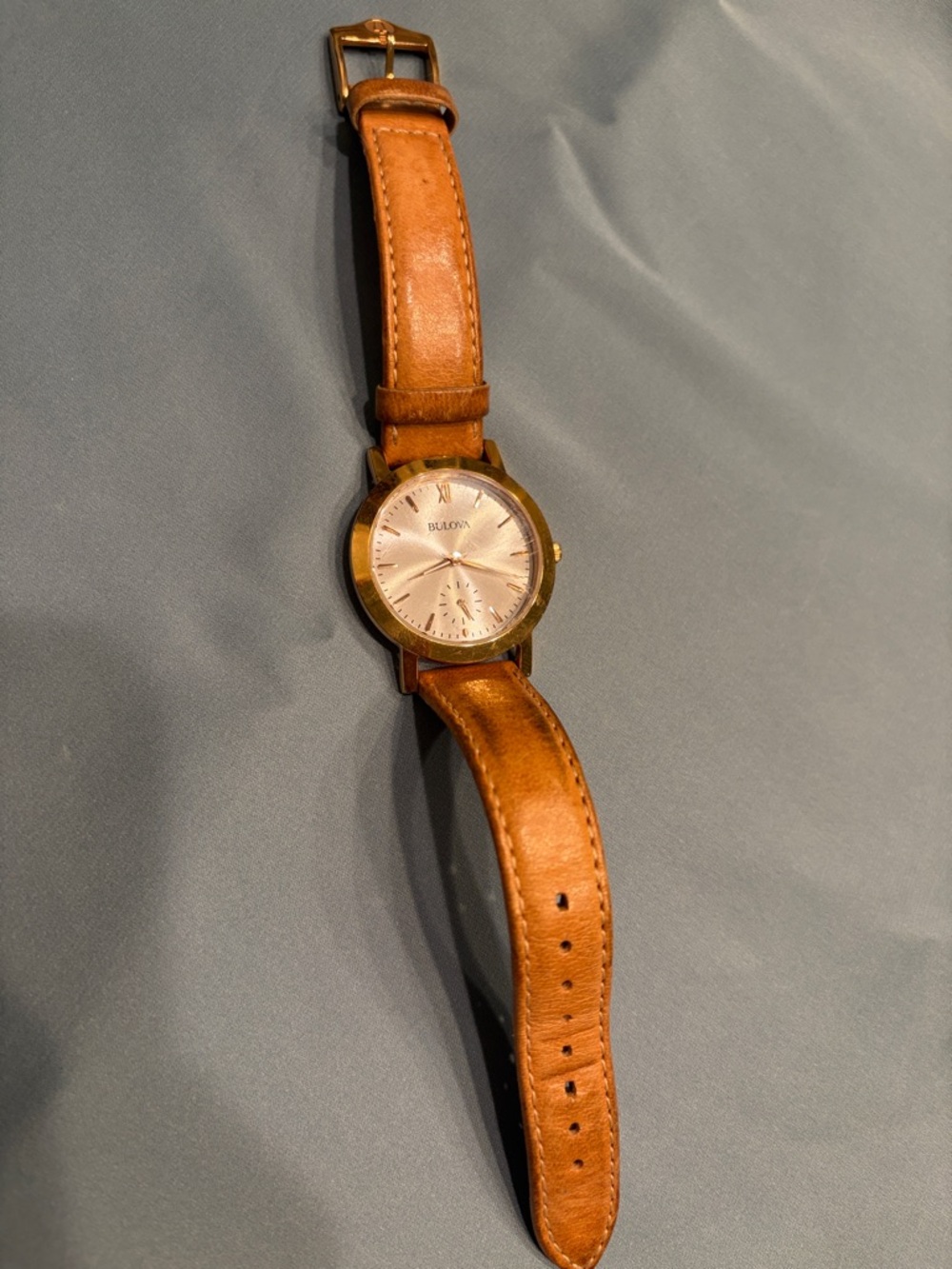 Bulova Gold-Tone Watch with Tan Leather Strap
